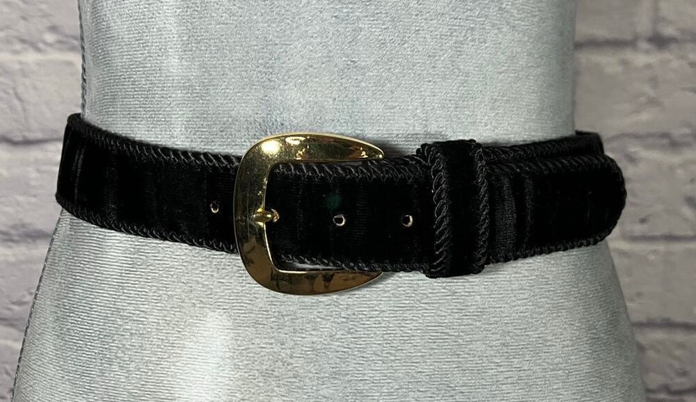 Vintage Elite Accessories Glam Crushed Velvet Belt with Goldtone Buckle